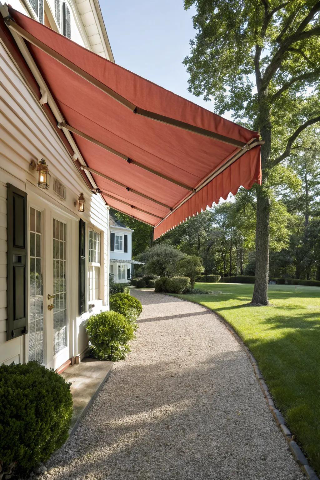 A classic fabric awning providing timeless charm and shade.