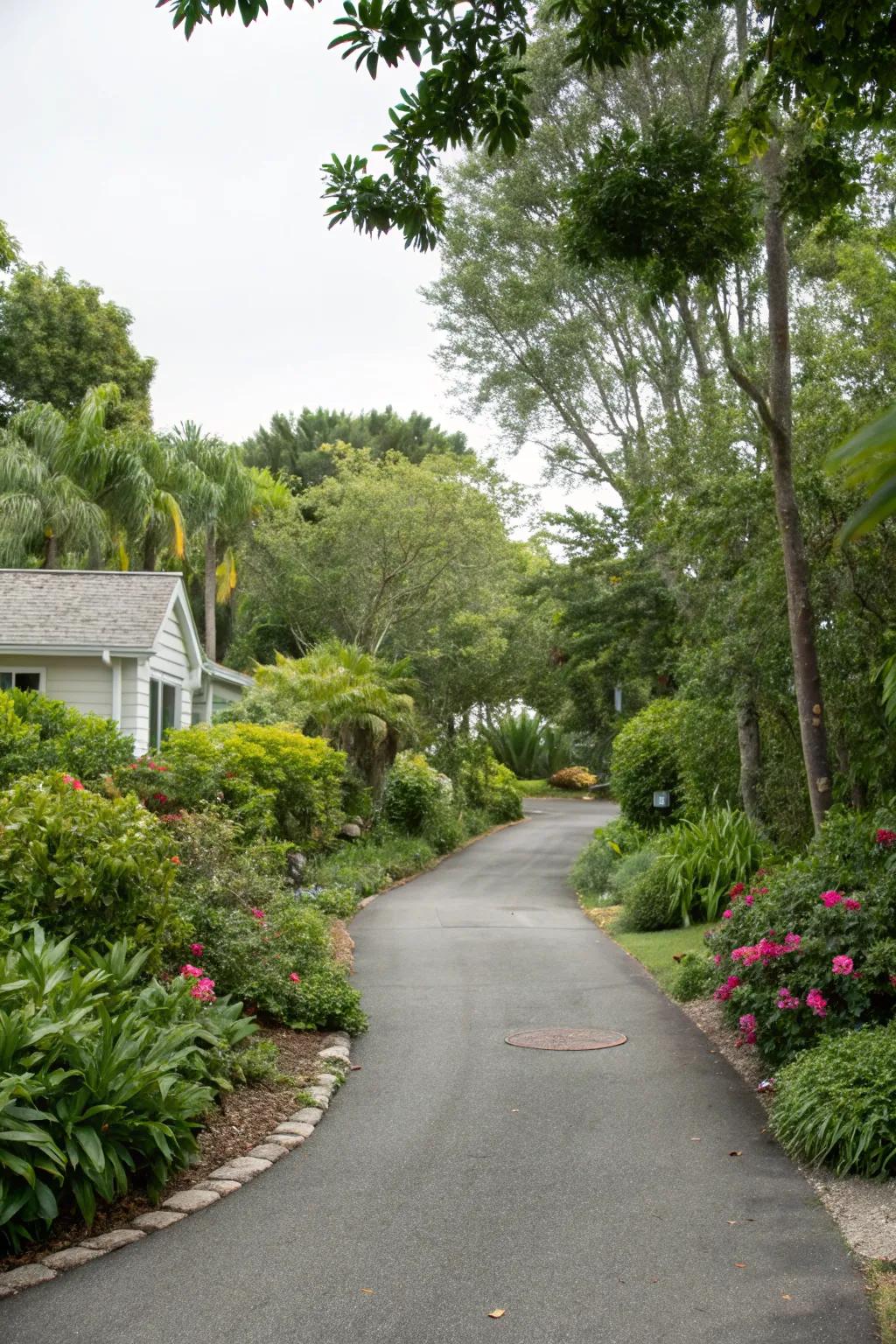 A driveway enhanced with integrated green spaces