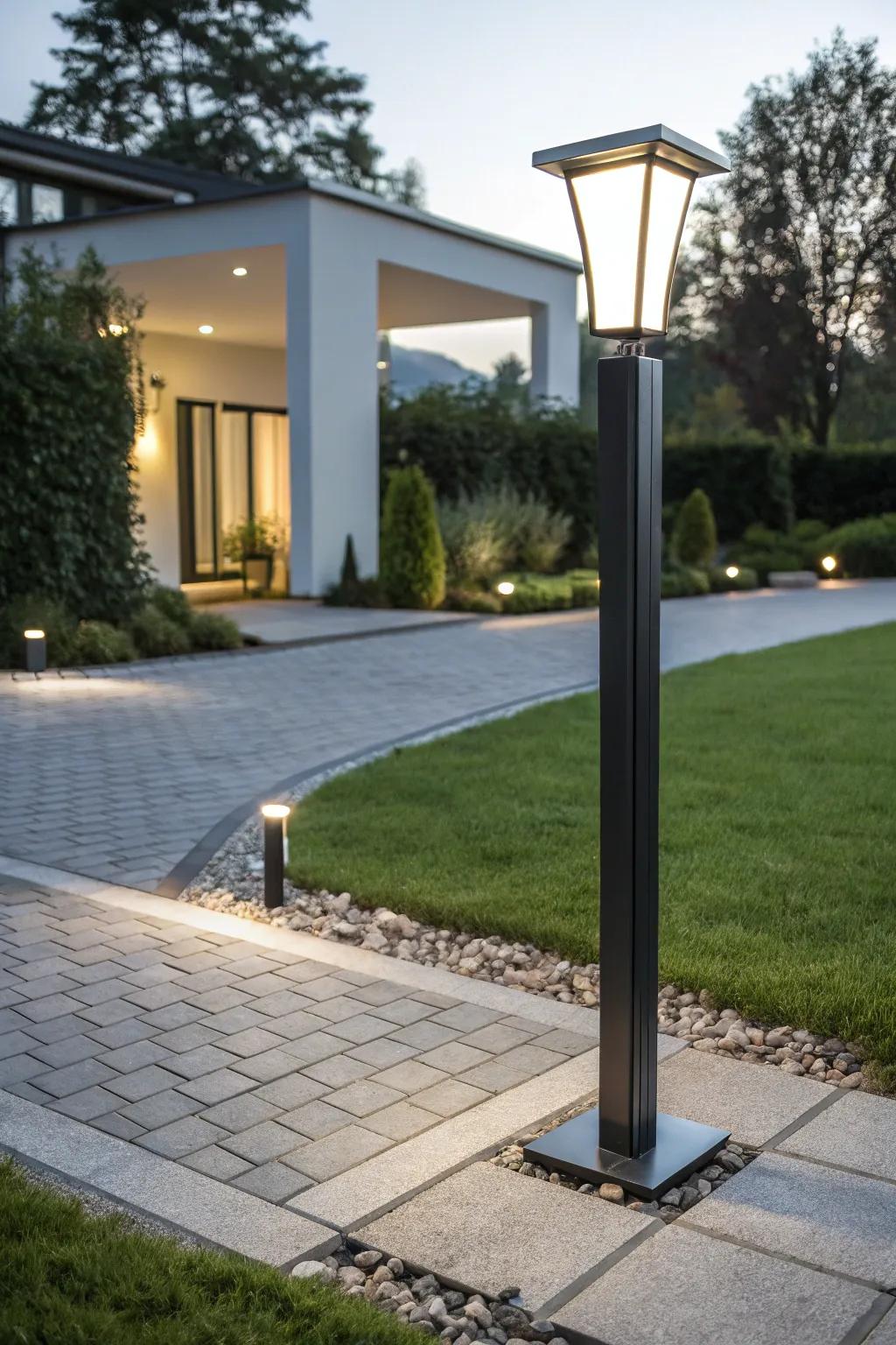 Modern minimalist lamp post for a sleek and sophisticated look.