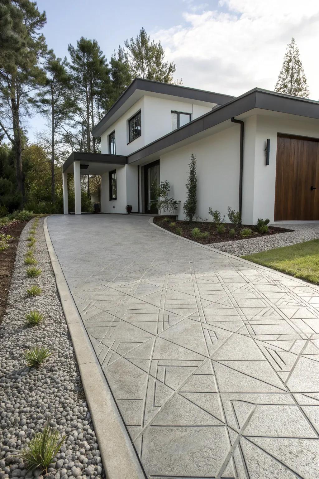 A modern concrete driveway complements minimalist architecture with style.