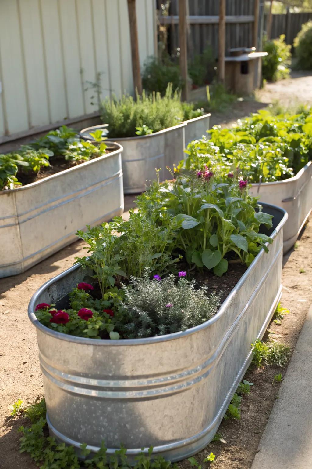 Rustic charm with practical galvanized steel tubs.