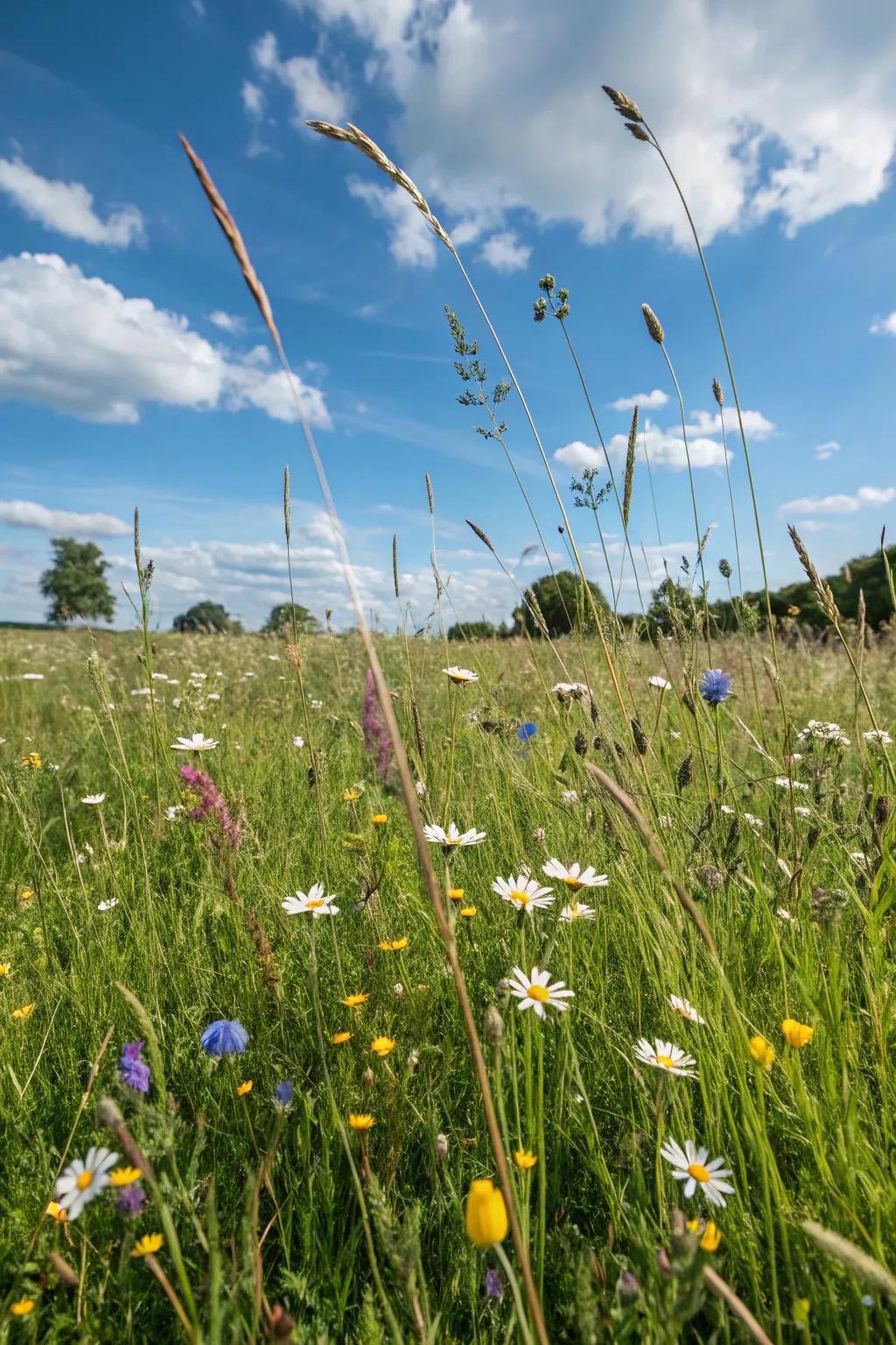 Meadow-style lawns burst with color and life.