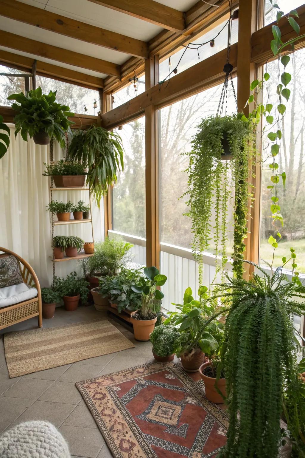 A variety of plants can breathe life into your enclosed porch.