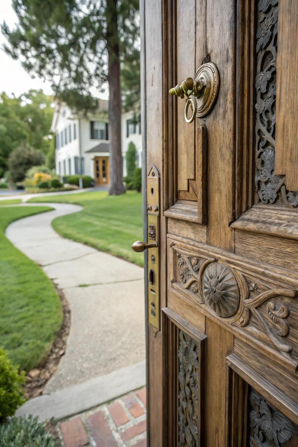 A charming wooden door that brings warmth and elegance to any entrance.