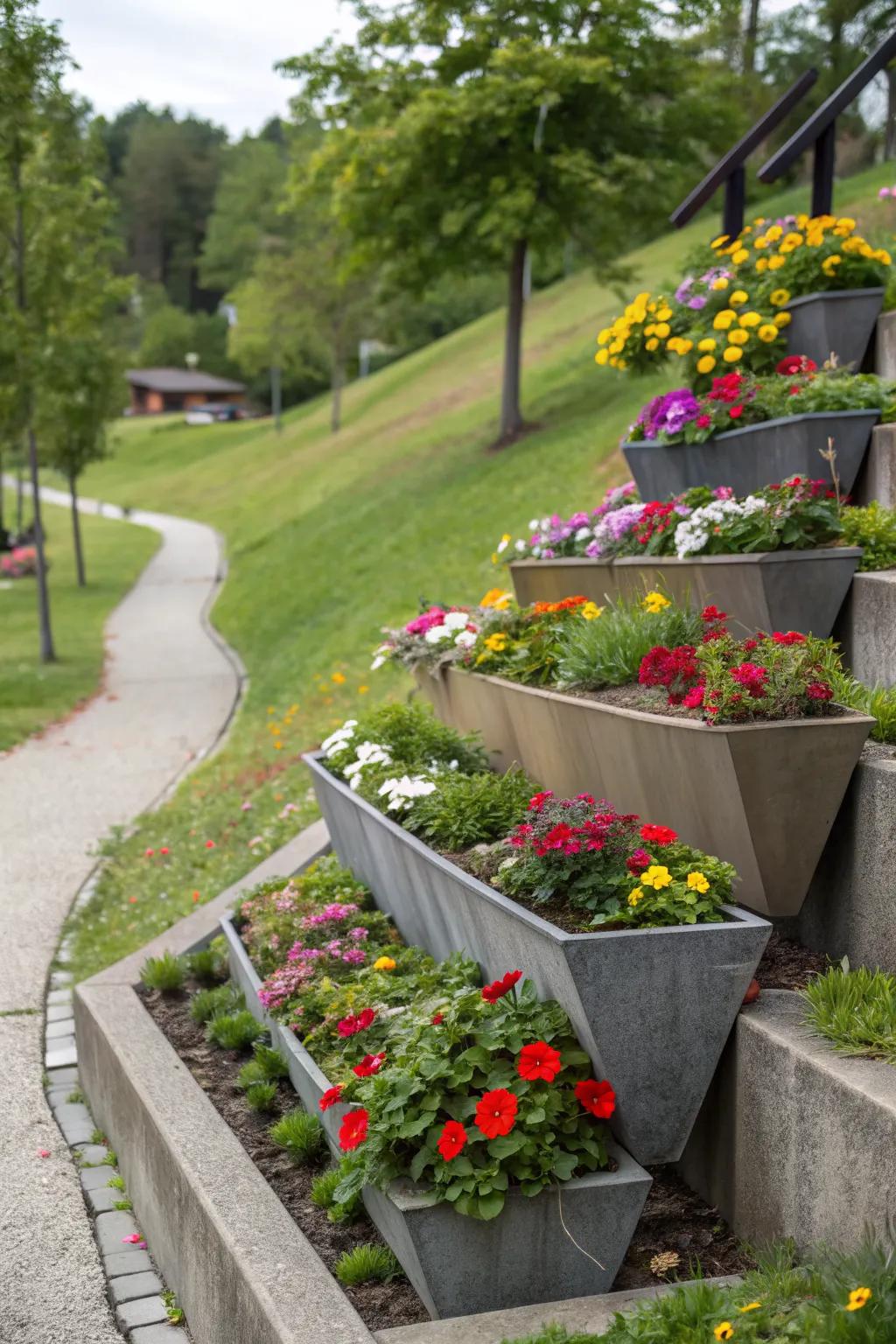 Vertical planters provide both support and visual appeal