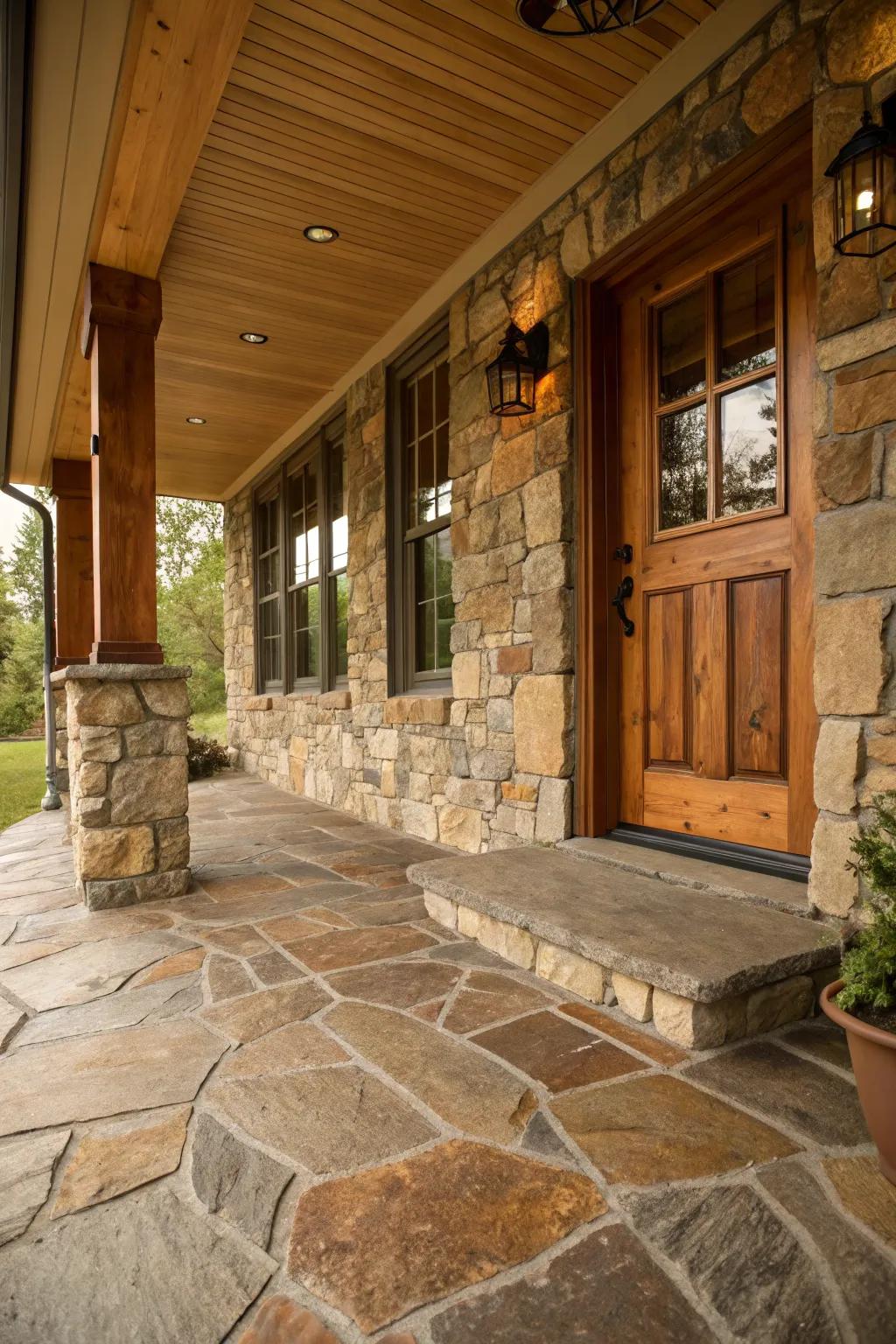 Stone facades add texture and warmth to your porch.