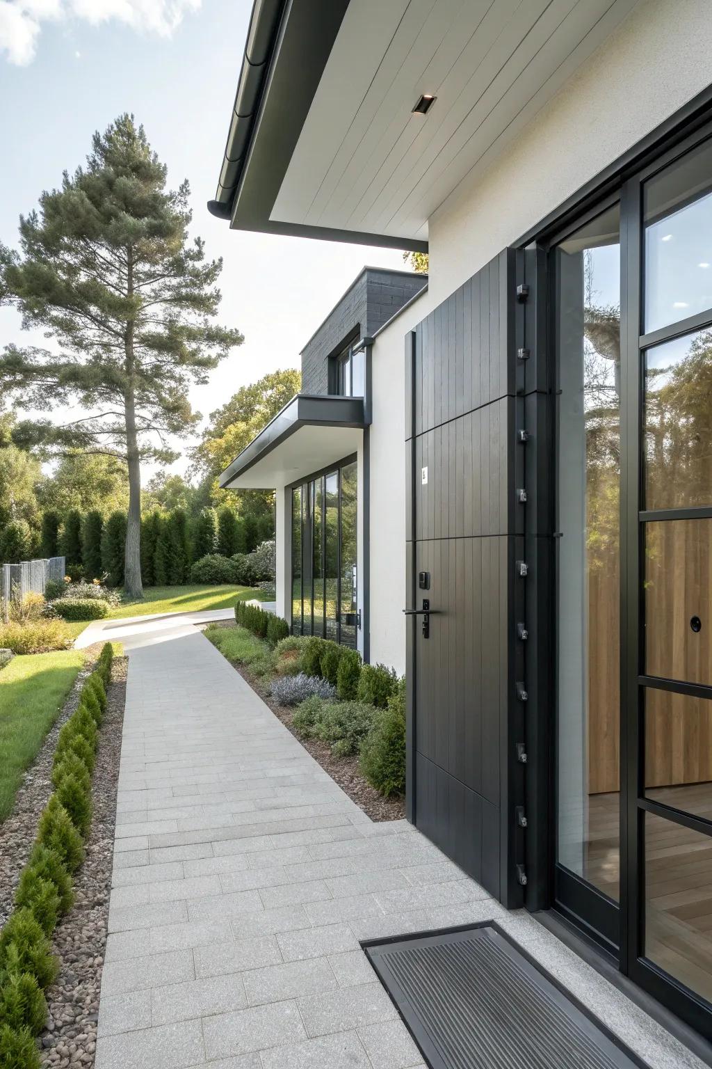 Modern barn door with metal detailing for a stylish look