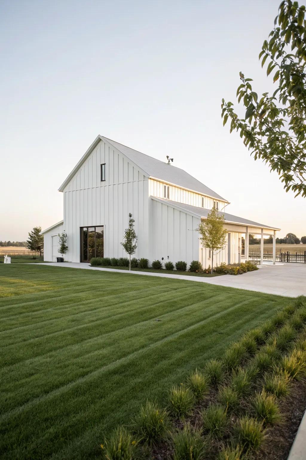 Modern elegance: a sleek white barn.