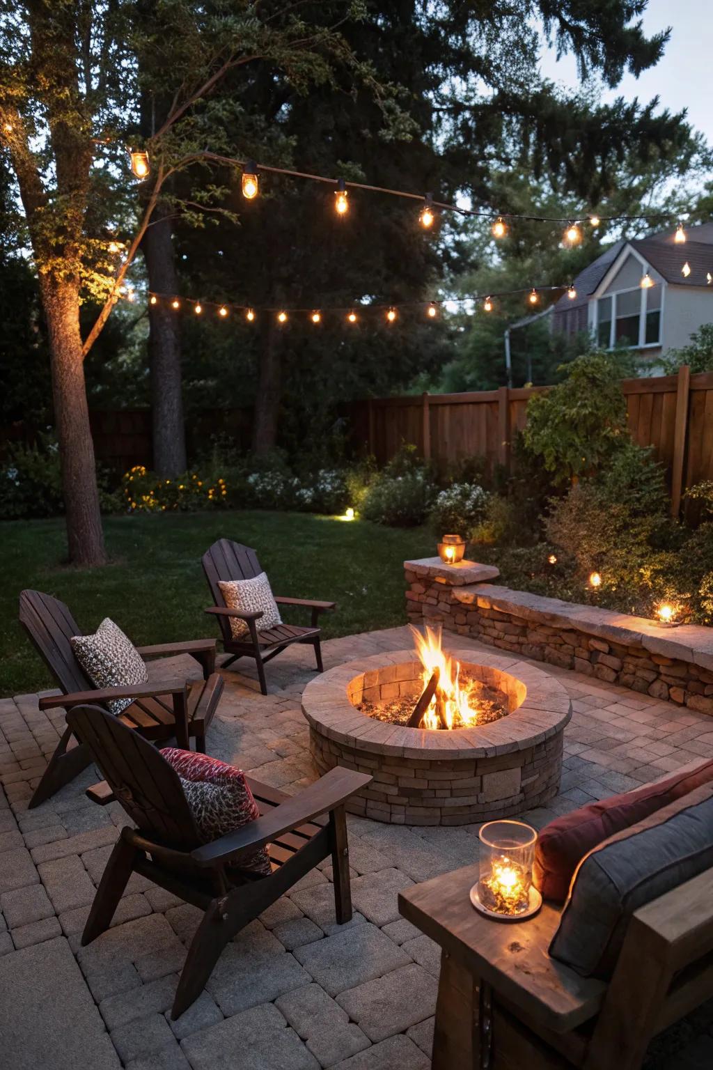 A backyard fire pit creating a warm and inviting atmosphere.