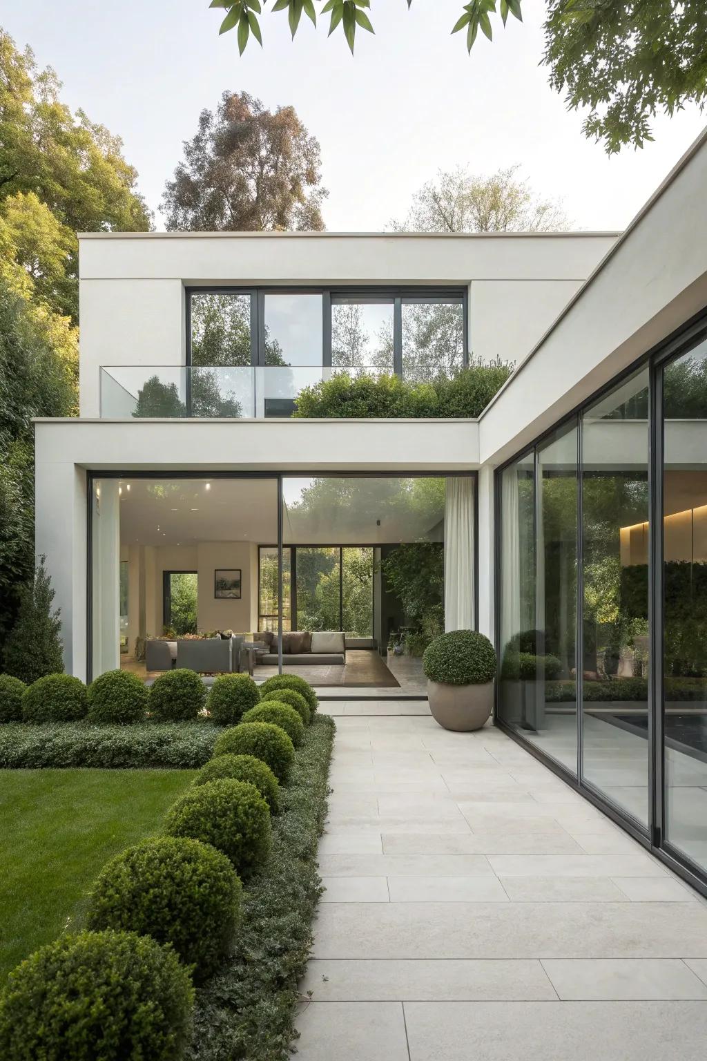 A minimalist home's entrance enhanced with a sleek transom window.