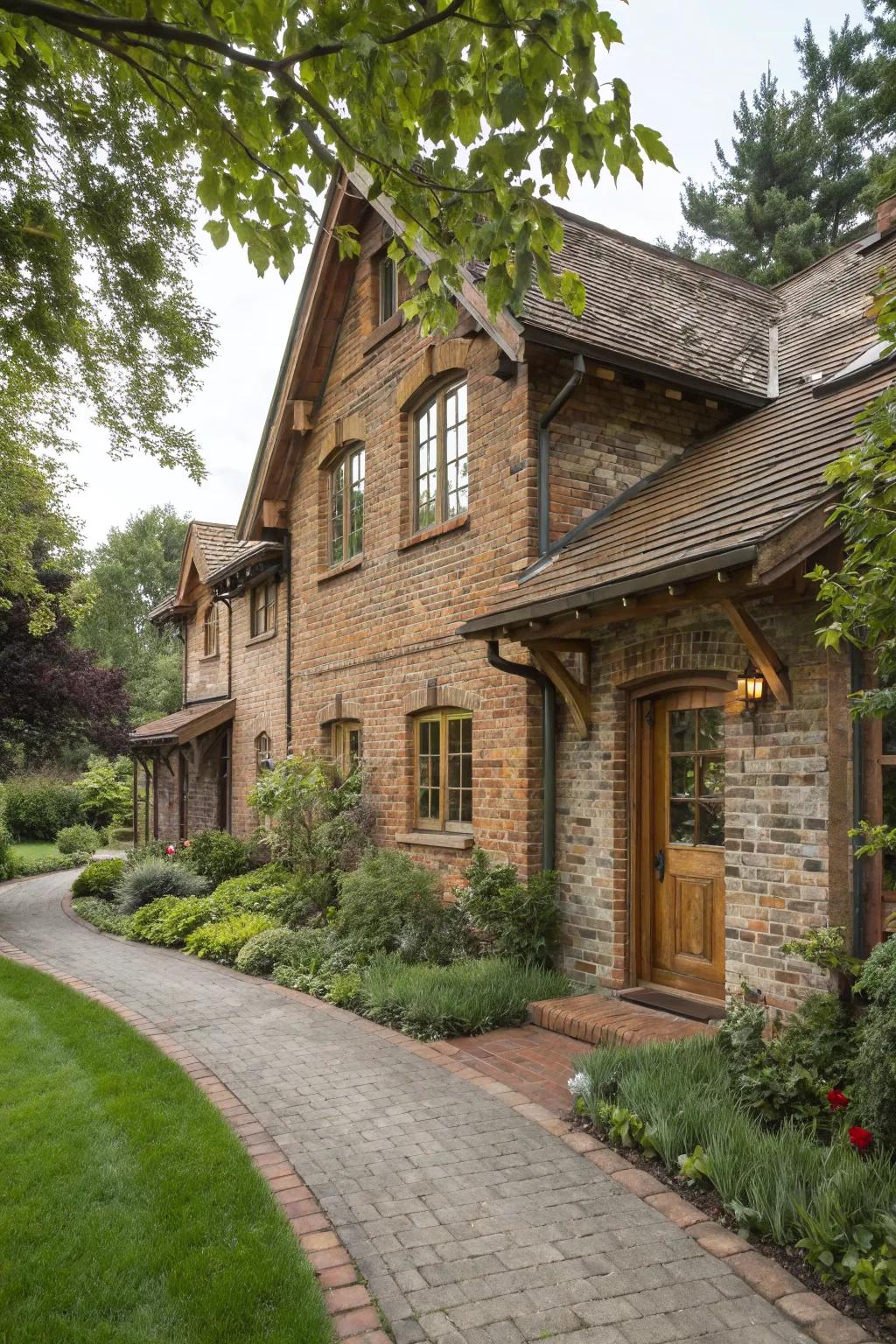 Natural wood trims complement brick beautifully.