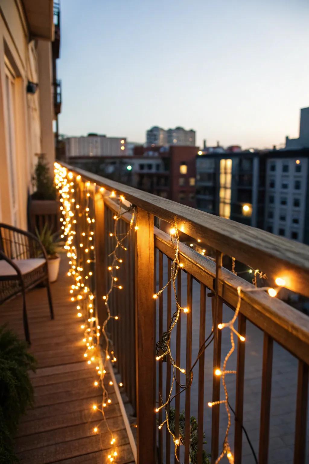Add a cozy glow to your balcony with enchanting string lights.