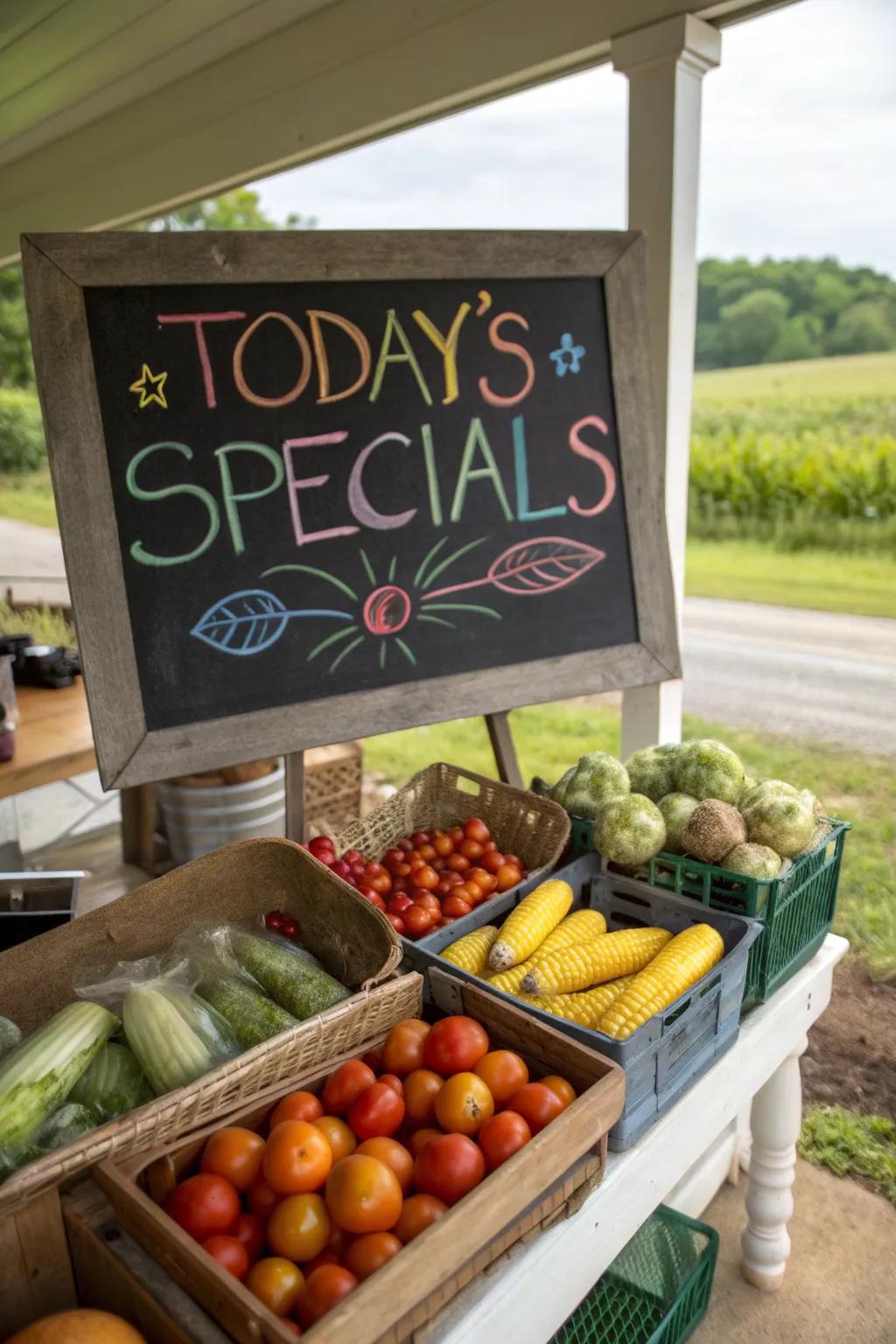 A versatile chalkboard sign highlights daily specials.