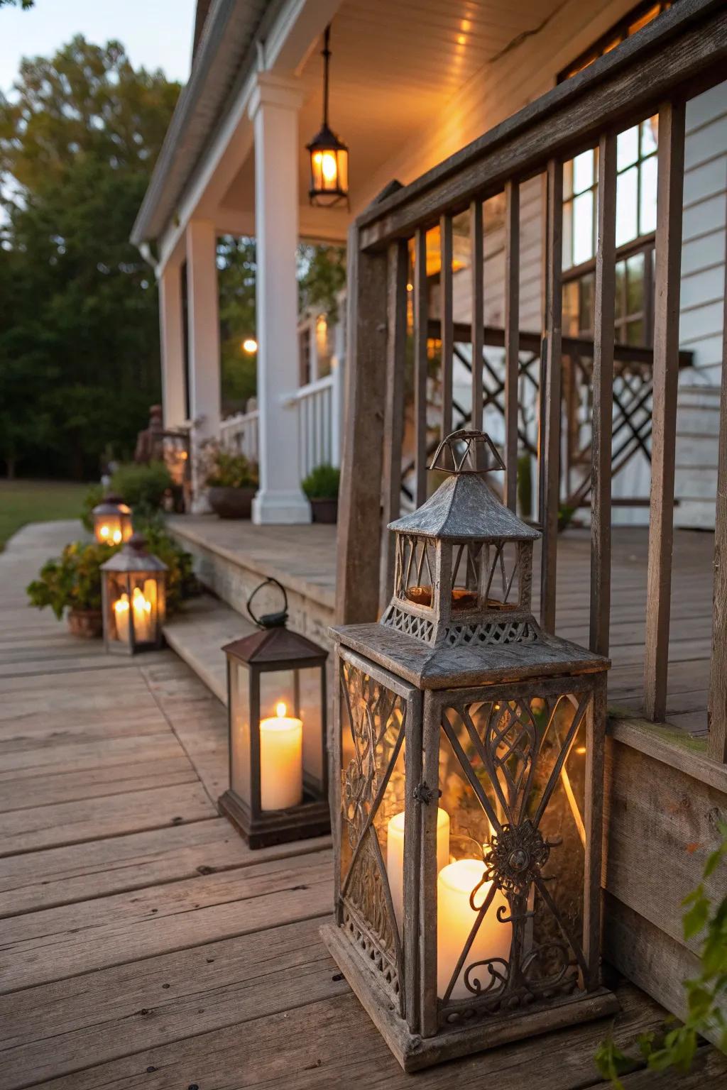 Lanterns provide a cozy and inviting glow to your porch.