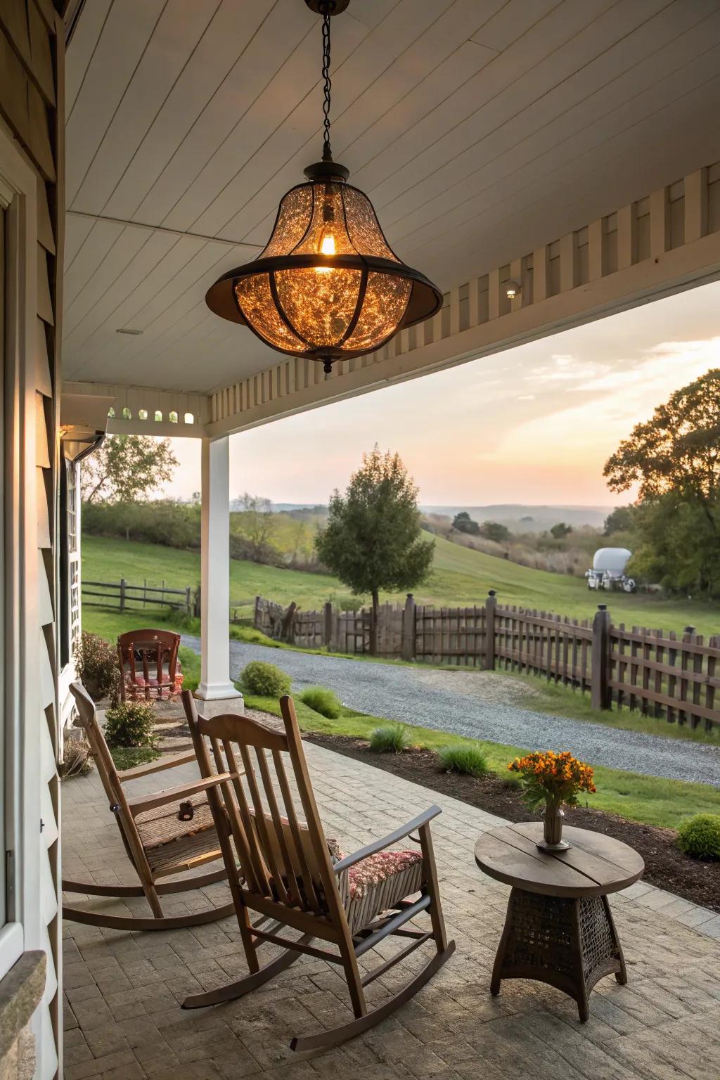 Pendant lights can transform your porch into an enchanting evening retreat.