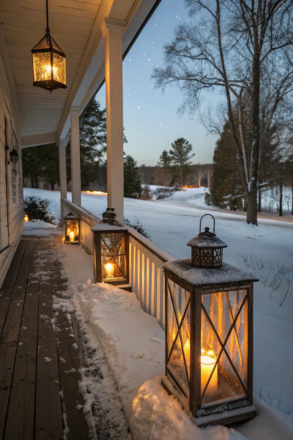 Rustic lanterns add a magical glow to your porch.