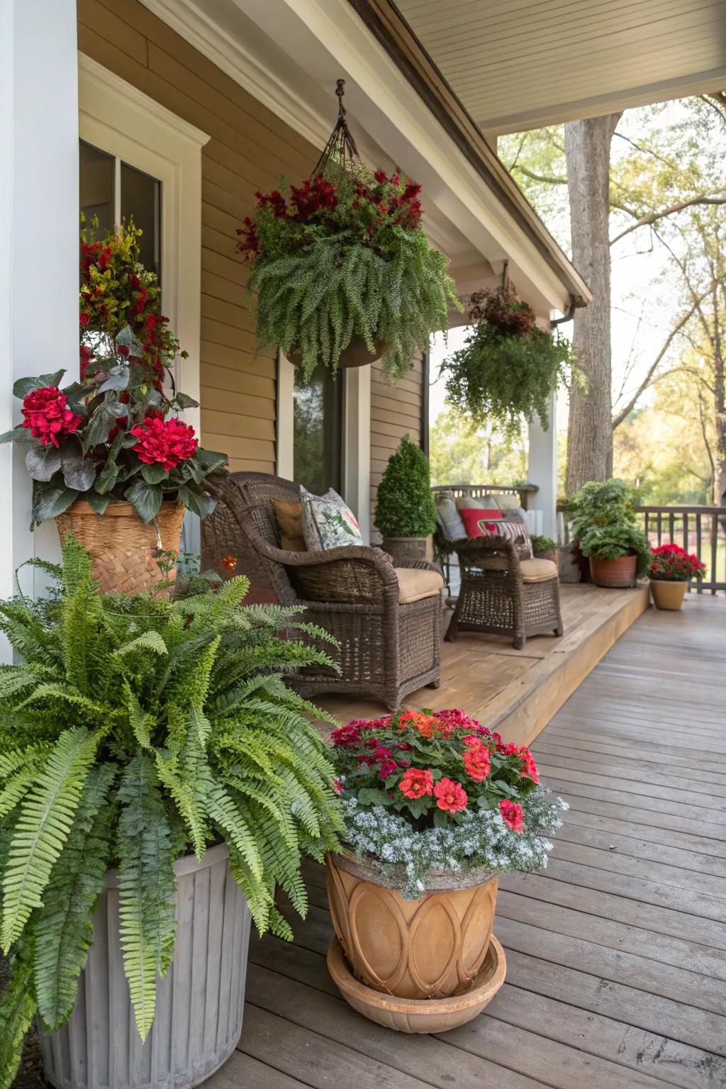 A lush mix of faux plants creates a garden-like feel.