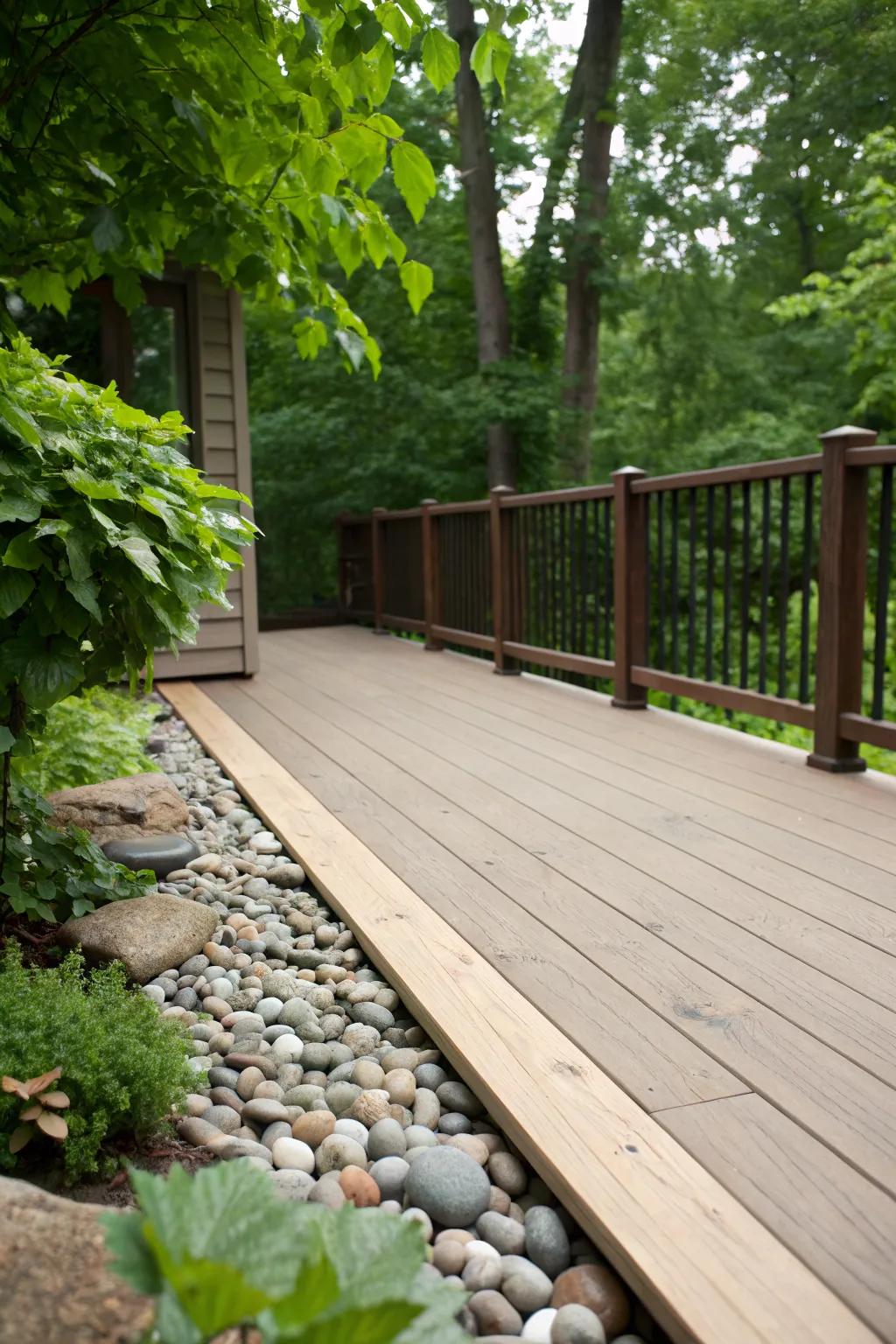 River rock skirting adds a rustic charm to your outdoor space.