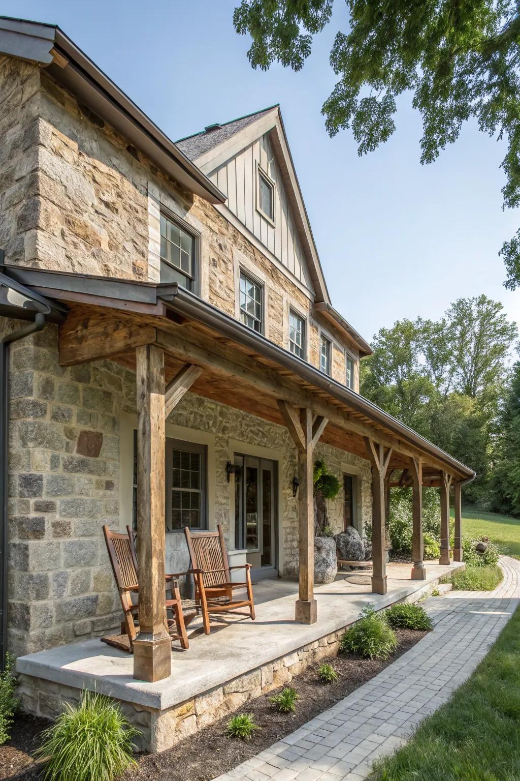 Rustic farmhouse charm with faux stone siding