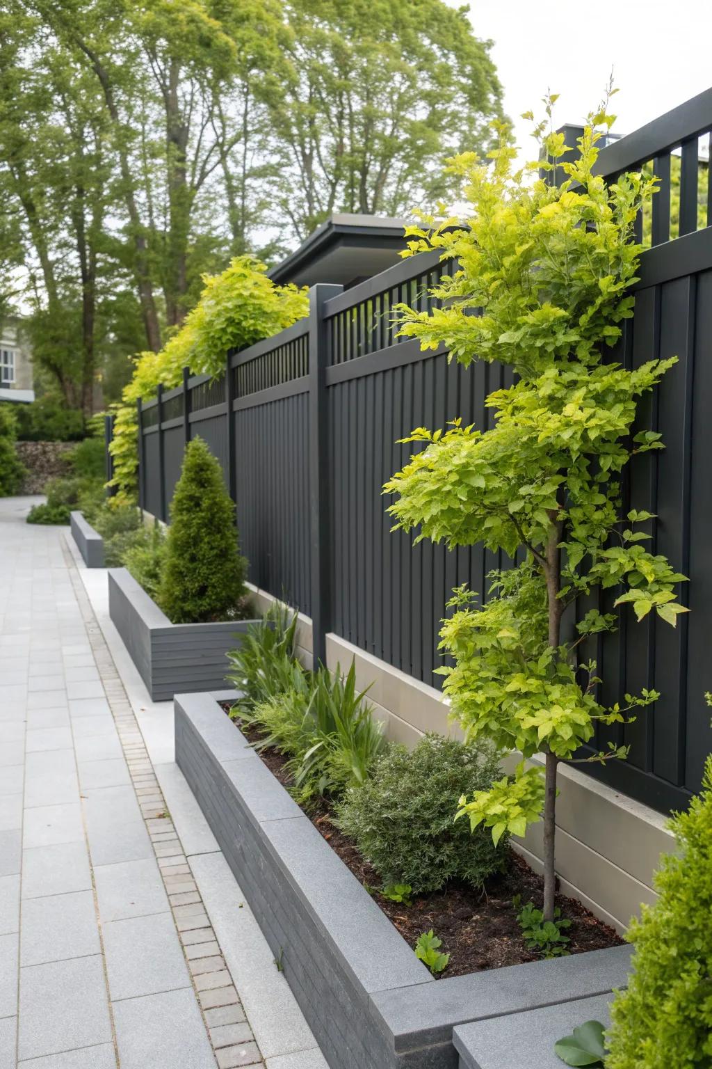 Charcoal fences create a dramatic and contemporary look.