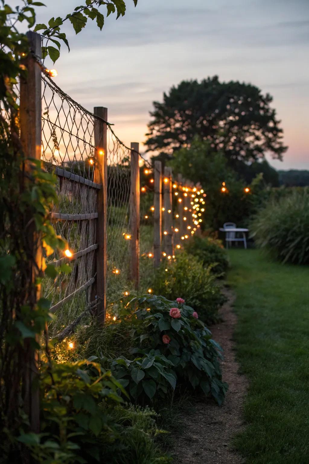String lights creating a cozy, inviting atmosphere in the backyard.