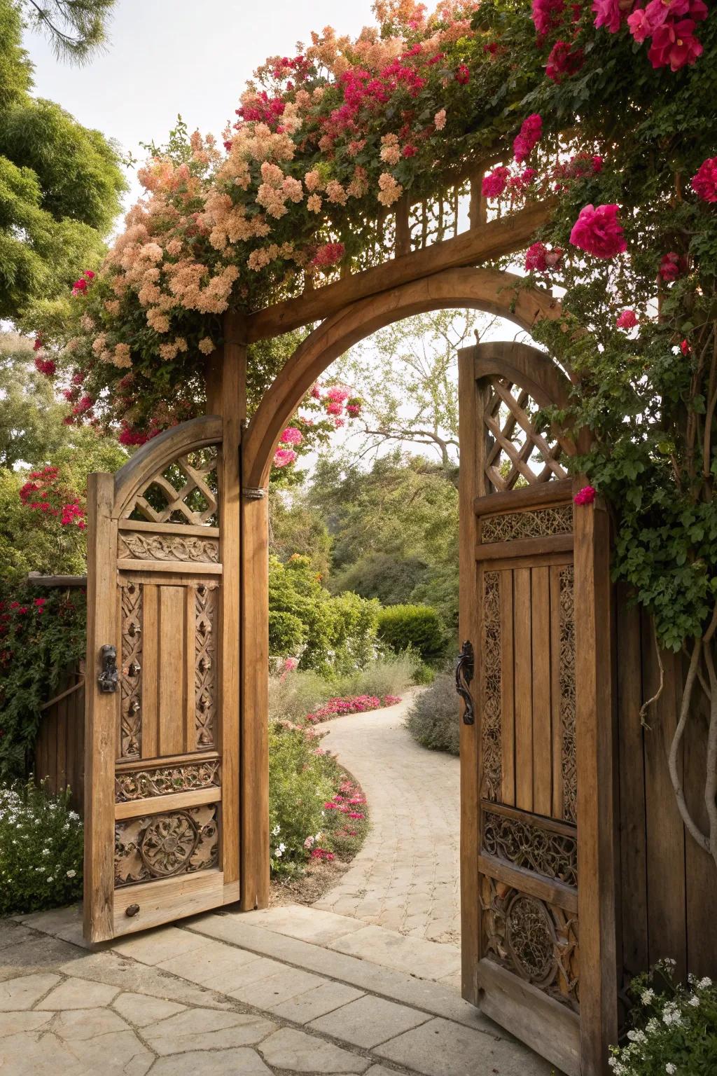 An arched gate adds elegance and charm to your garden entrance.
