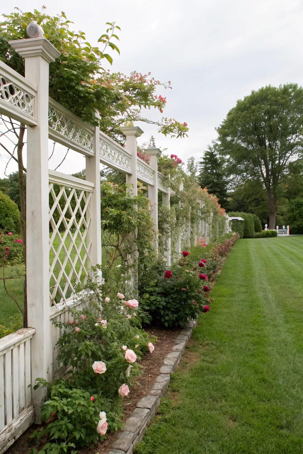 Elegant lattice panels adding height and style to a garden fence.