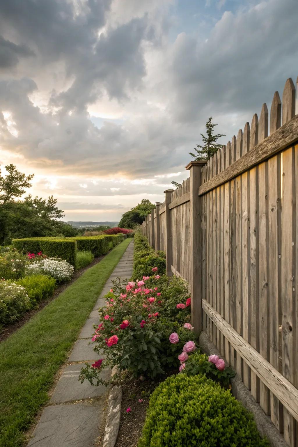 Wood panels provide seamless height extension for added privacy.