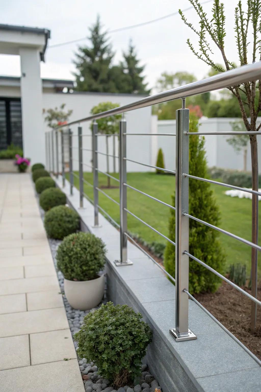 Modern metal fences offer sleek elegance and functionality.