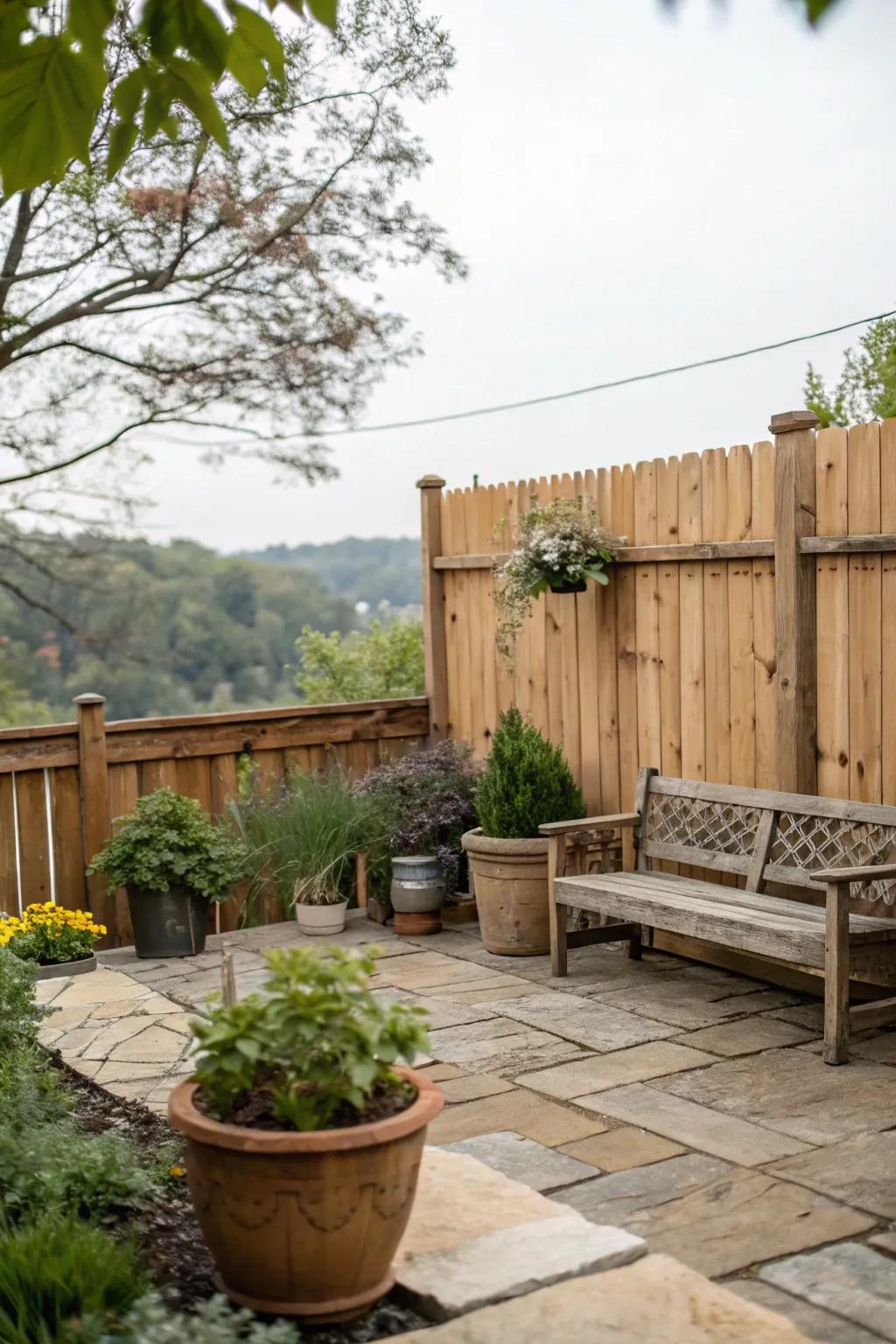 Rustic charm with a reclaimed wood fence and natural accents.