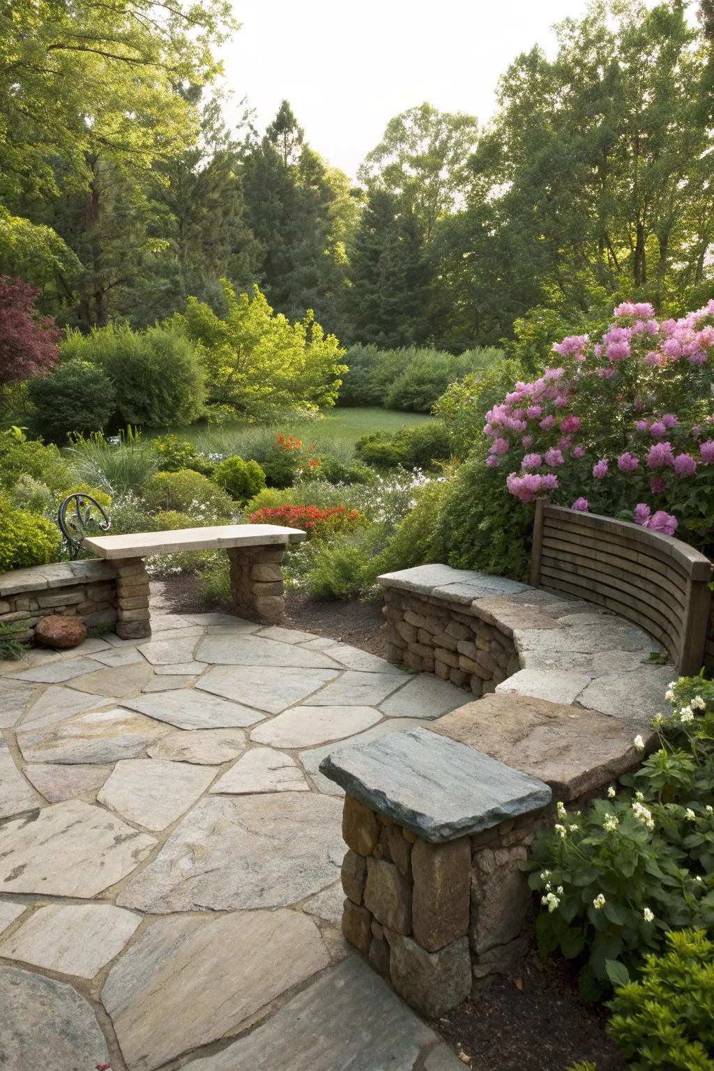 A serene rustic seating nook for relaxation.