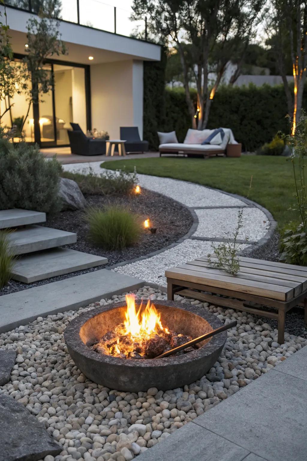 Gravel surrounds keep your fire pit area clean and well-drained.