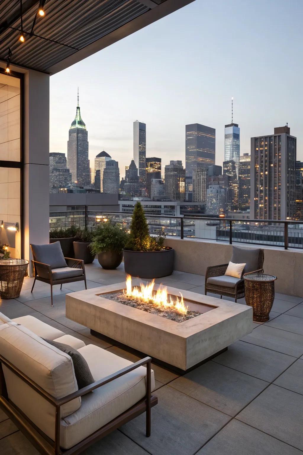 Embrace modern elegance with a sleek fire pit table in your outdoor space.