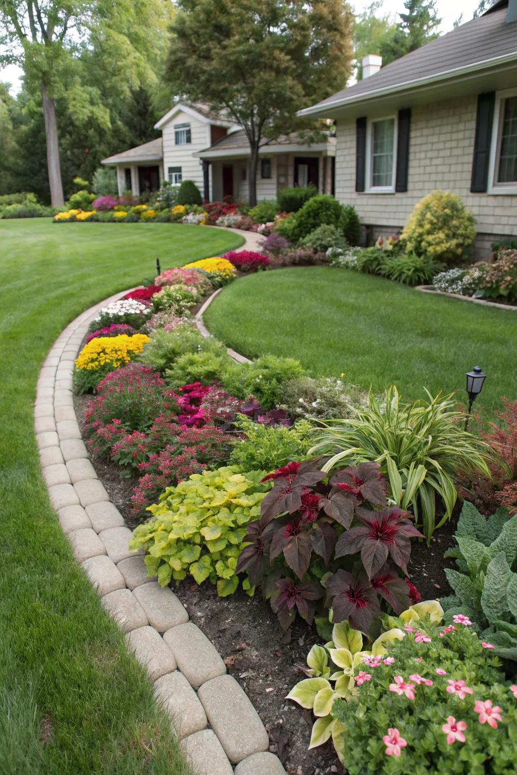 Curved flower beds that bring a graceful flow to the front yard.