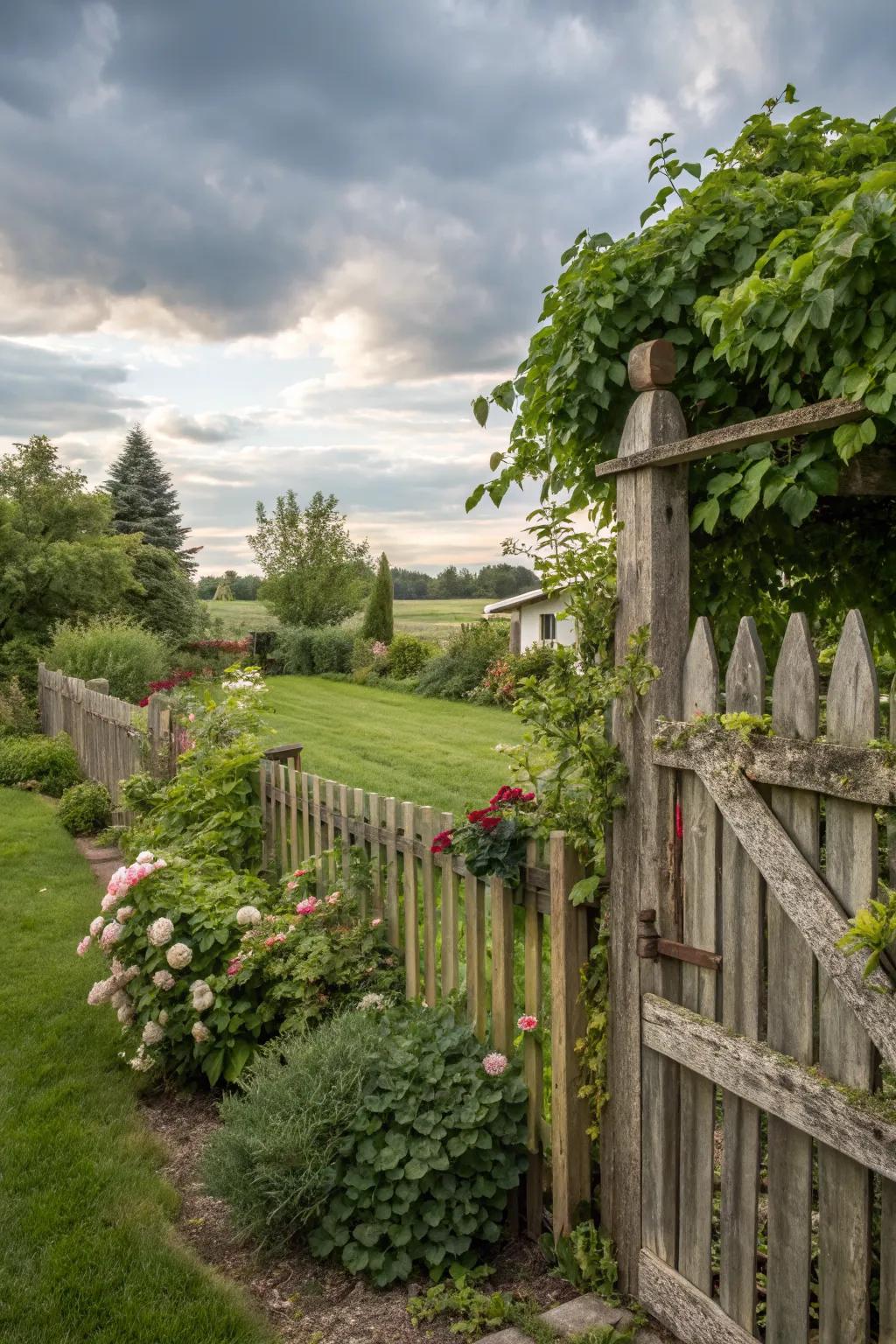 Rustic charm with wooden fencing.