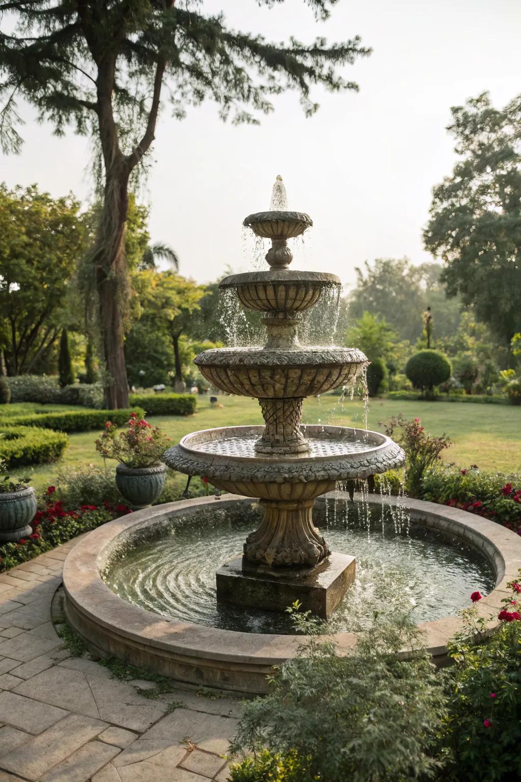Tiered bases add height and elegance to your garden fountain.