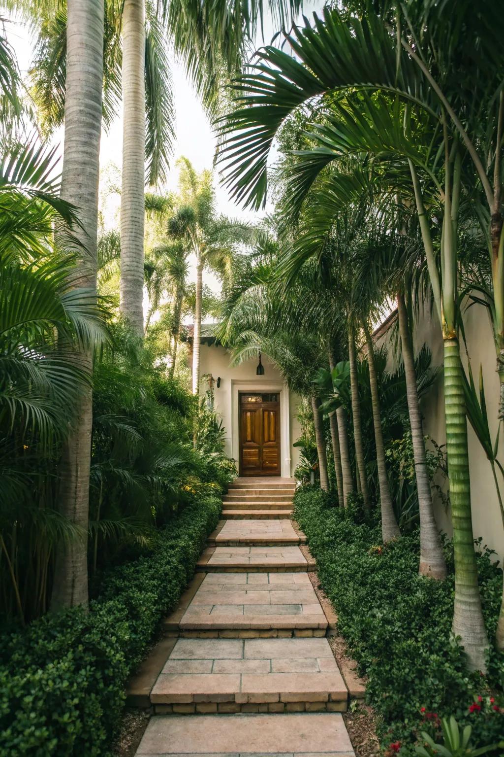 Create an elegant entrance with foxtail palms.