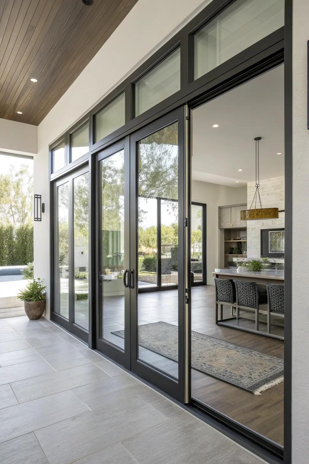 Sliding screens complement modern French doors beautifully.