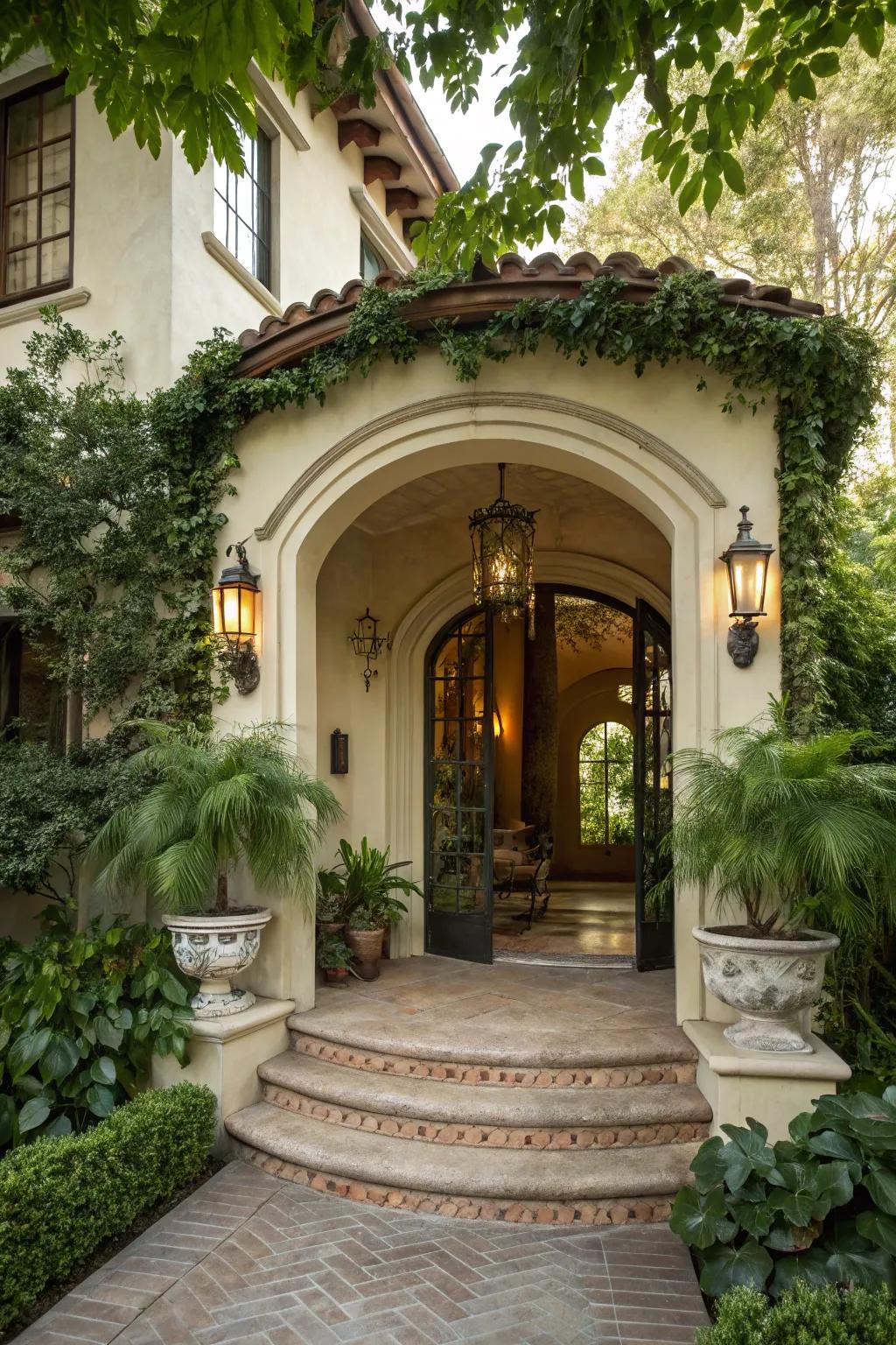 An elegant arched overhang creating a romantic entryway.