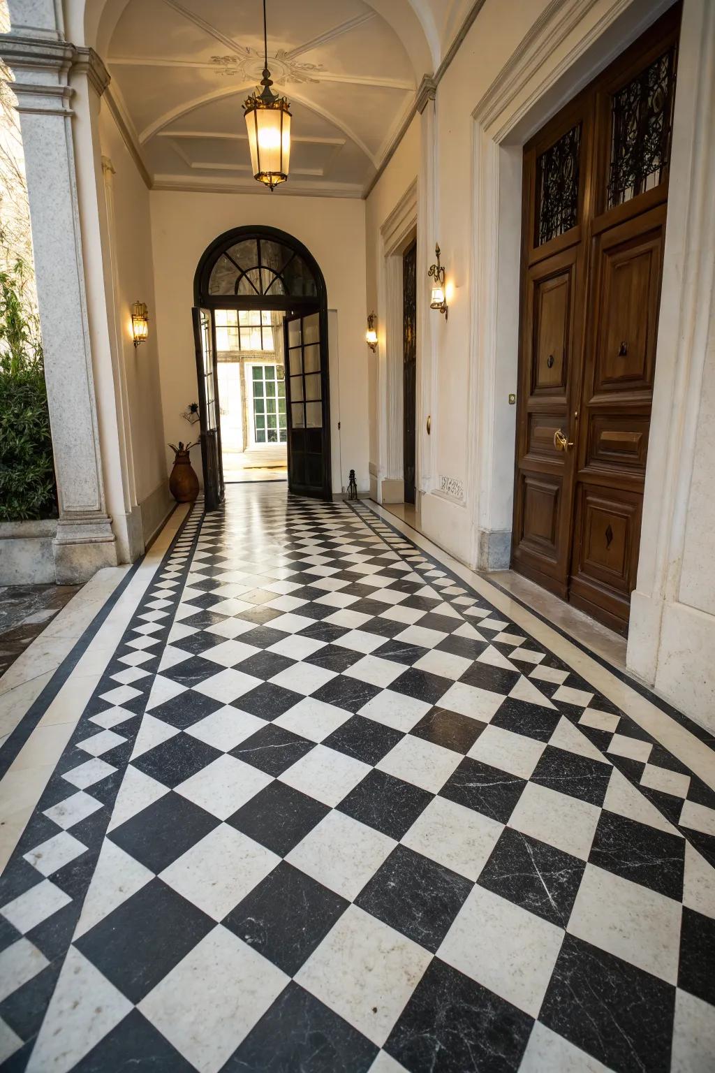 Add timeless elegance with a checkerboard tile design