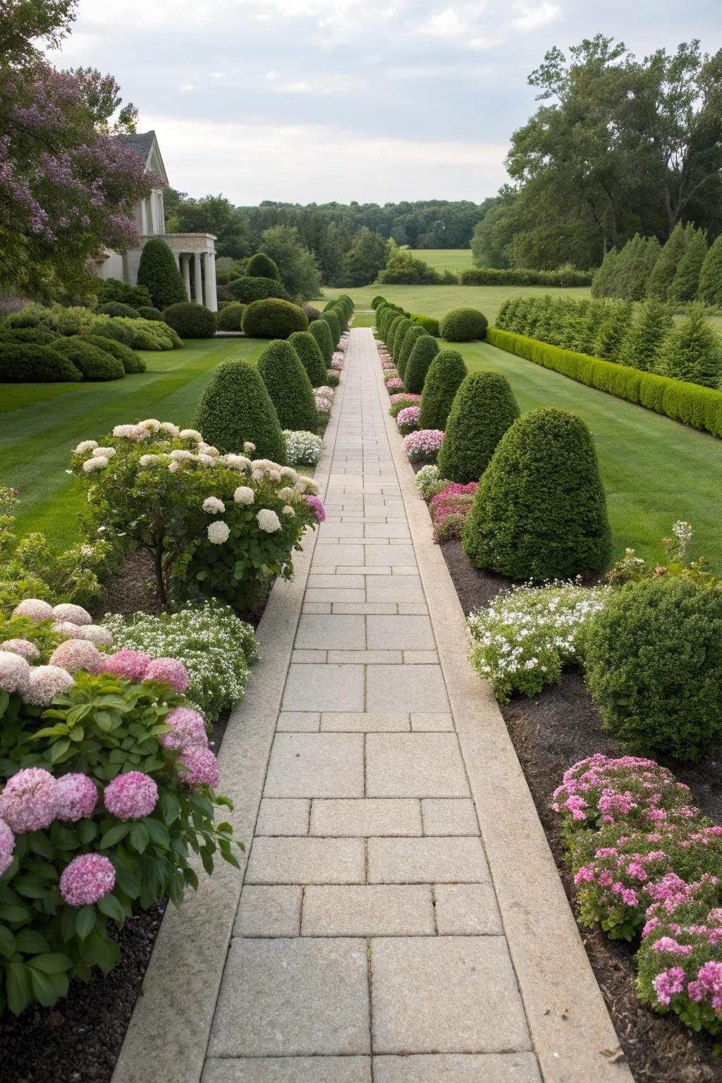 Symmetrical plantings create a balanced and inviting entrance.