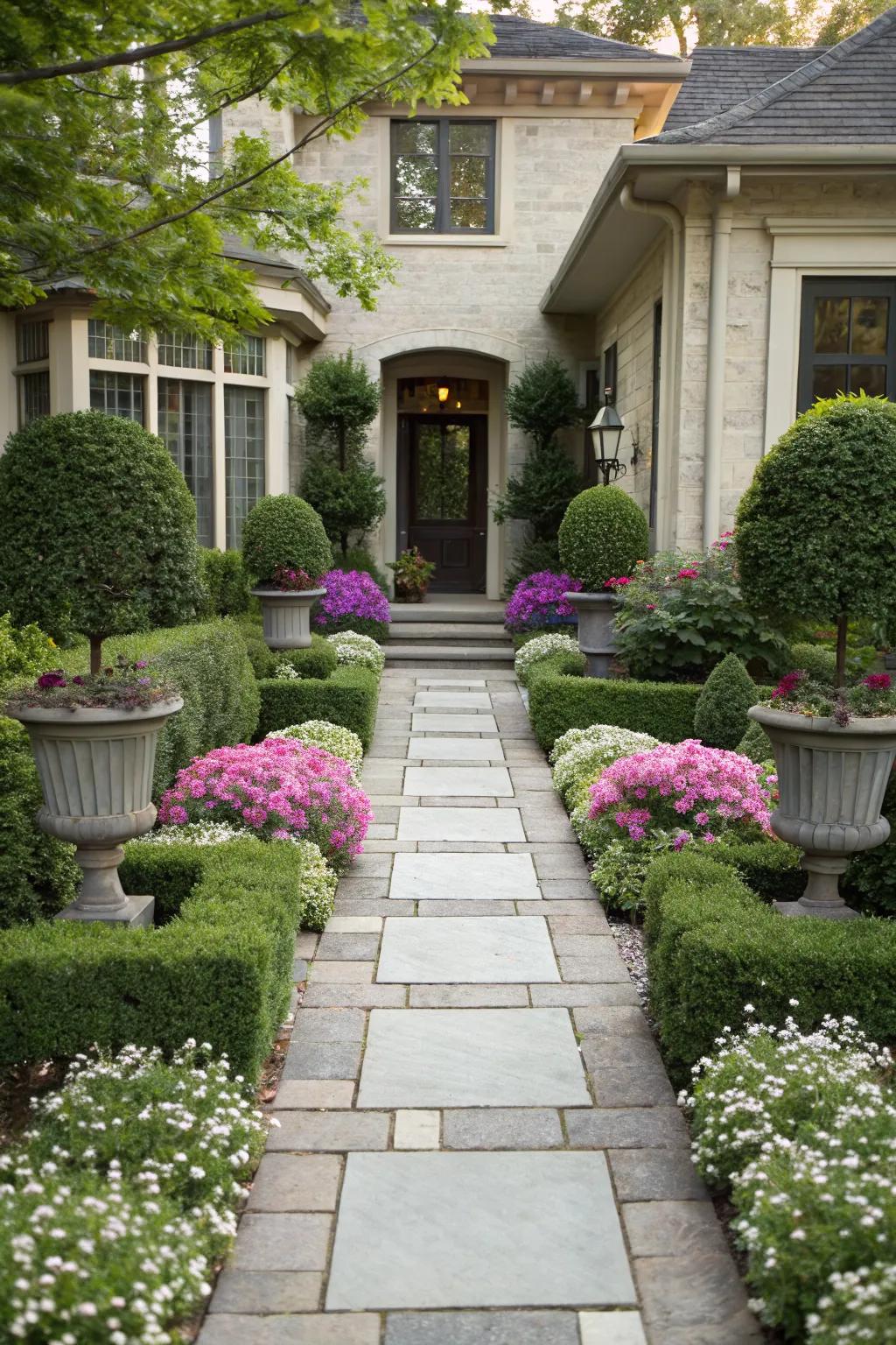 A balanced and harmonious symmetrical garden layout.