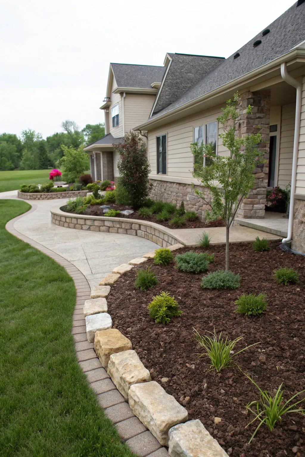 Stone edging enhances the neatness of mulch beds.