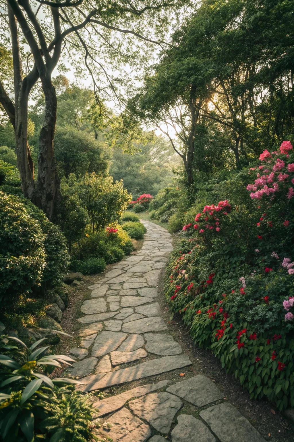 Elegant natural stone pathway blending seamlessly with the garden.