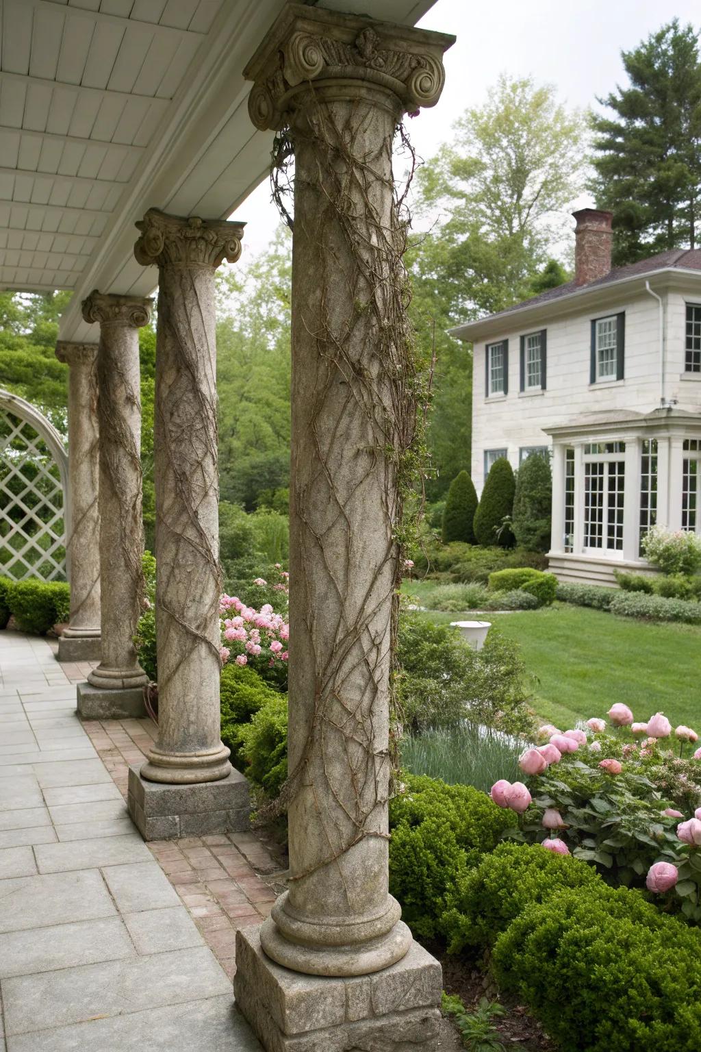 Stone pillars offer a timeless elegance to any home entrance.
