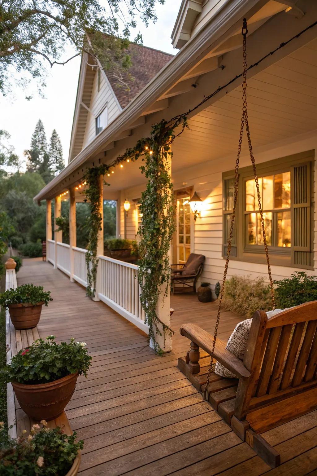 Rustic wooden railings add natural warmth to your porch.