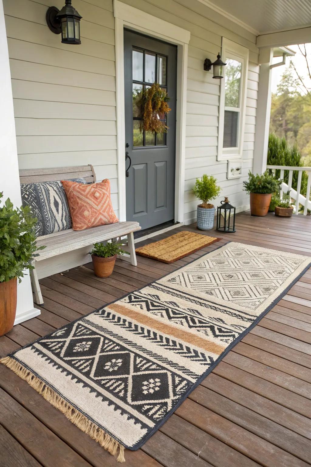 Create dimension with a layered rug setup that draws attention.