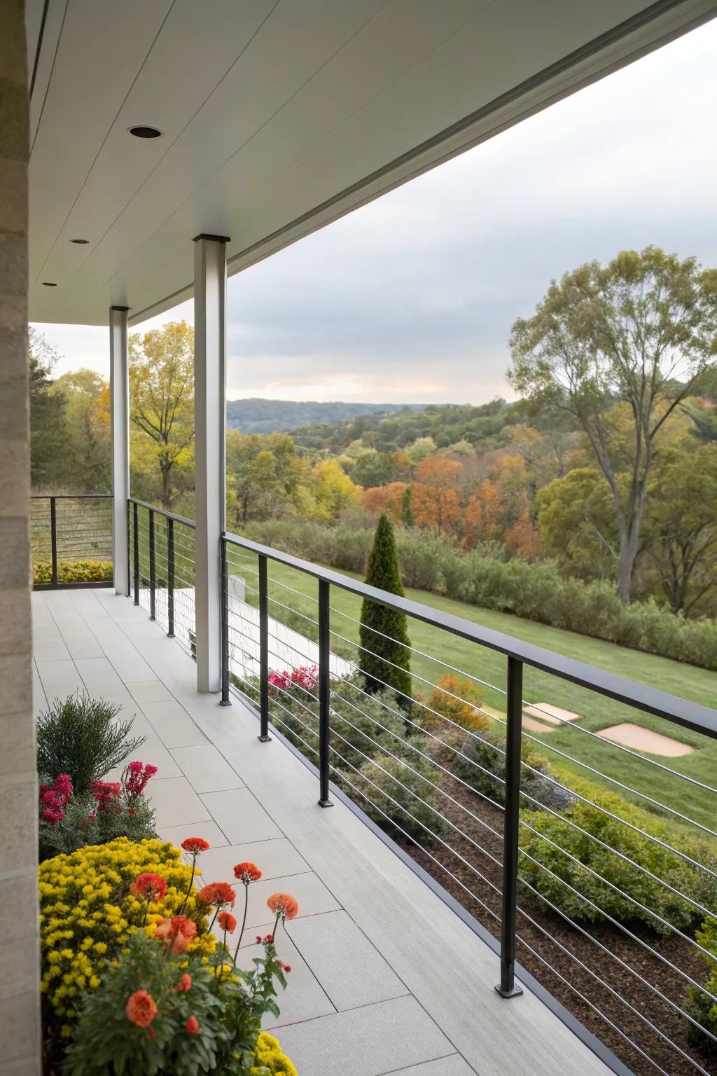 Cable railings offer a modern touch while preserving beautiful views.