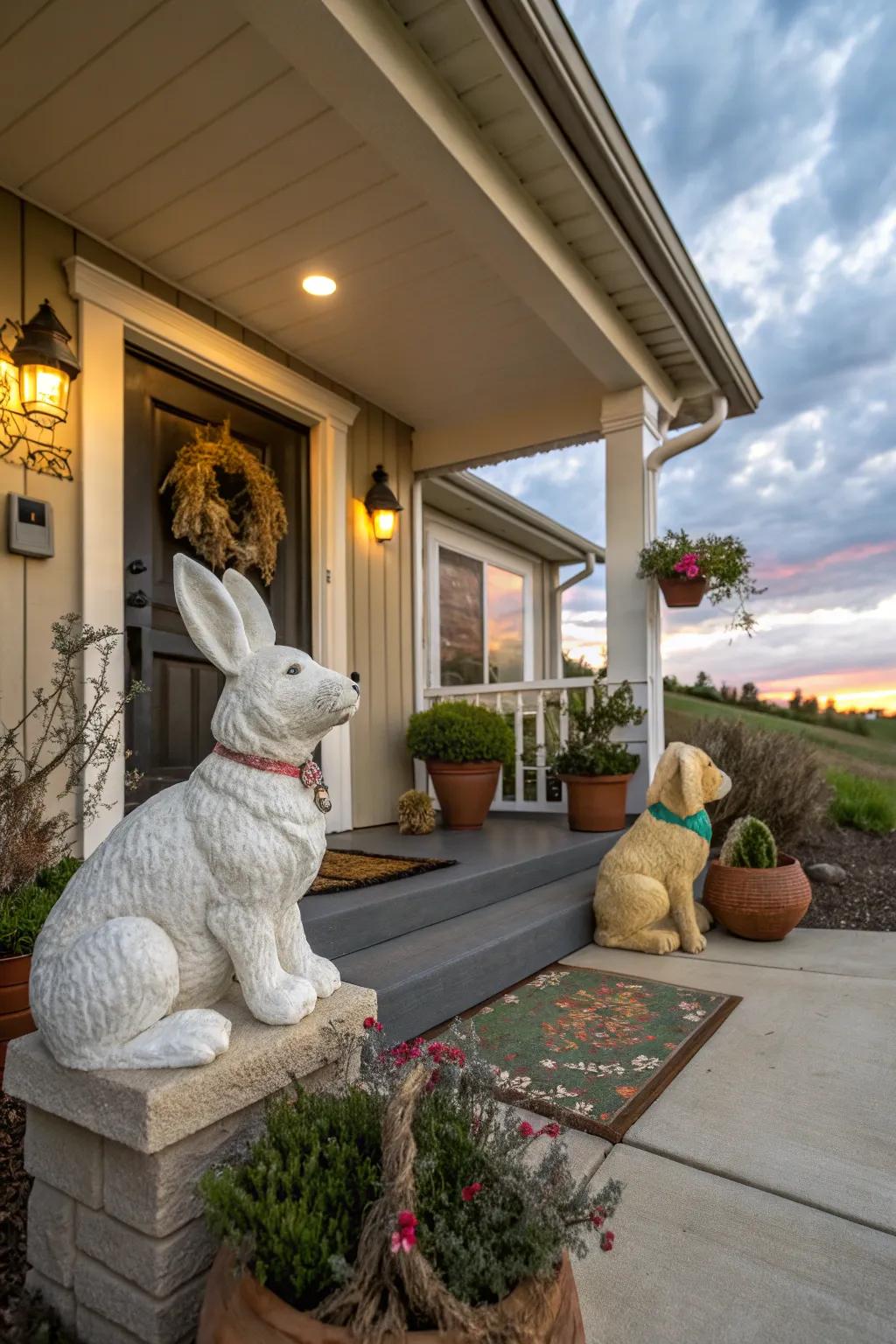 Animal figures bring a sense of whimsy and fun to your front porch.