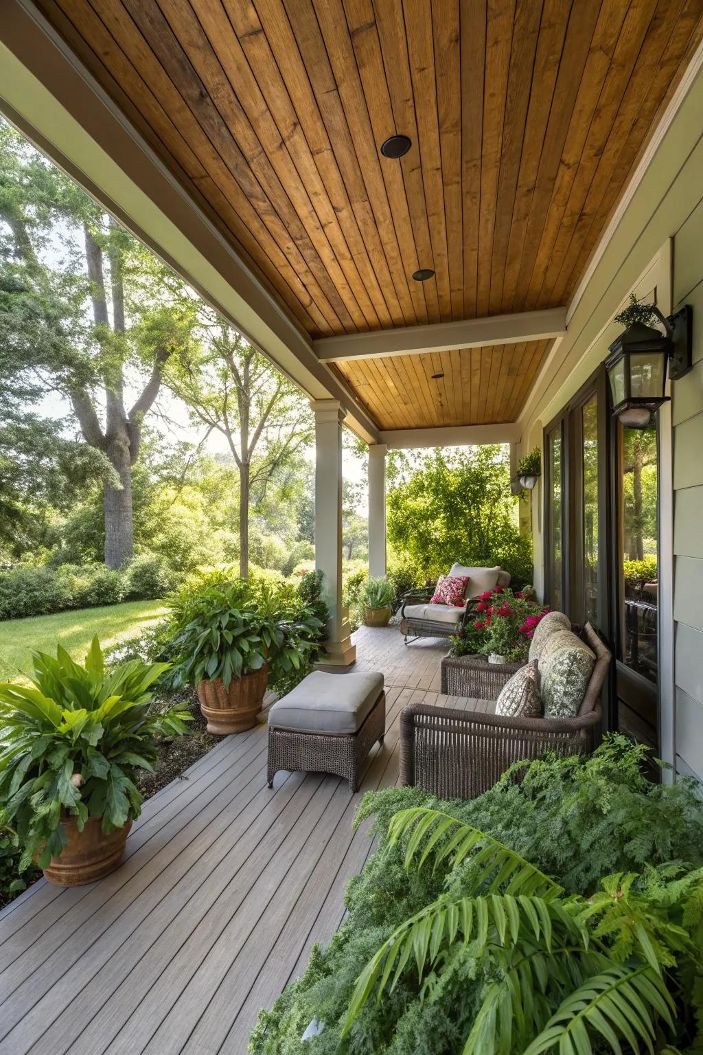 A covered porch design offering a sheltered outdoor retreat.